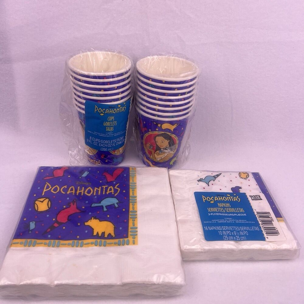 Disney 1995 VTG Pocahontas Birthday Party Supplies Lot of 4 Napkins/Cups - Picture 2 of 15